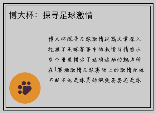 博大杯：探寻足球激情