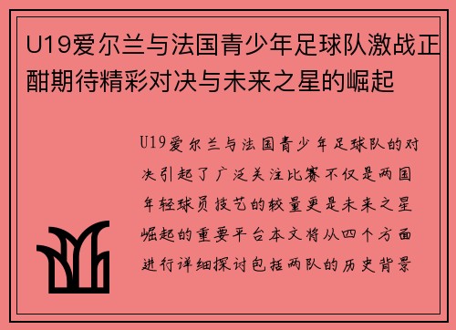 U19爱尔兰与法国青少年足球队激战正酣期待精彩对决与未来之星的崛起